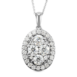 Moissanite Floral Pendant with Chain (Size- 20) in Platinum Overlay Sterling Silver 2.48  Ct, Silver