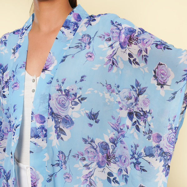 TAMSY Floral Pattern Kimono (Curve Size) (20 - 26 ) - Sky Blue