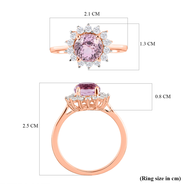 Kunzite and Natural Cambodian Zircon Halo Ring in Vermeil Rose Gold Overlay Sterling Silver 2.52 Ct.