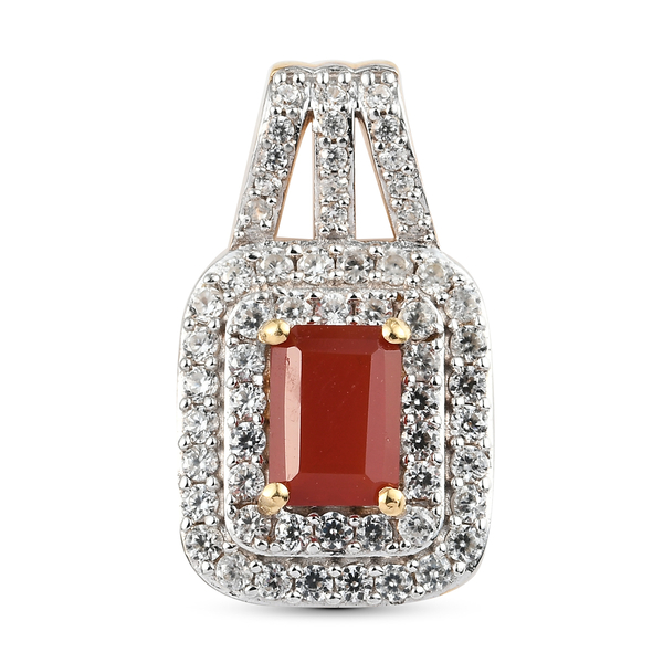 Salamanca Fire Opal and Natural Cambodian Zircon Pendant in Gold Overlay Sterling Silver 1.70 Ct.