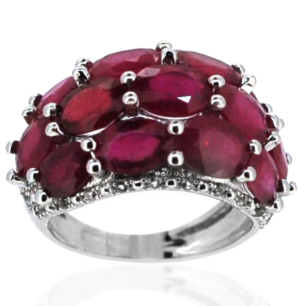 African Ruby (Ovl), White Topaz Ring in Rhodium Plated Sterling Silver 13.750 Ct.