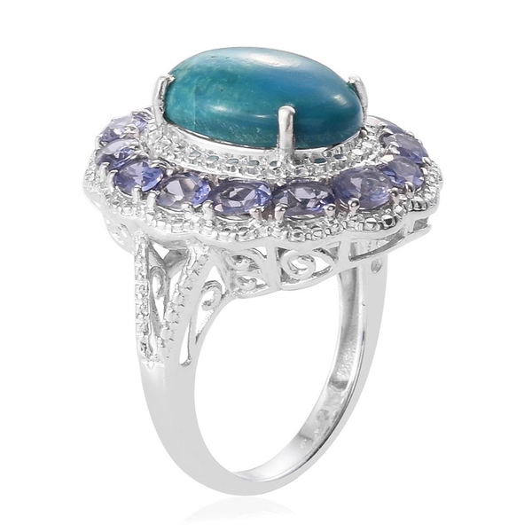 Natural Rare Opalina (Ovl), Iolite Ring in Platinum Overlay Sterling Silver 6.500 Ct.