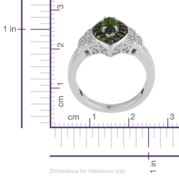 Chrome Diopside (Mrq 0.50 Ct), Natural Cambodian Zircon Ring in Platinum Overlay Sterling Silver 1.250 Ct.