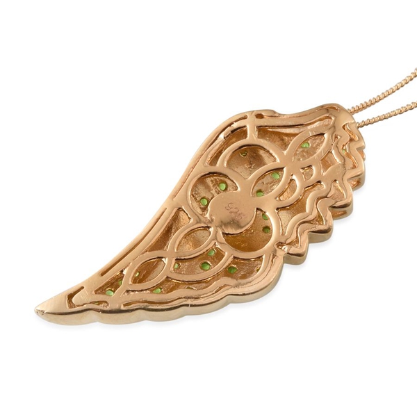 Chrome Diopside (Rnd) Angel Wing Pendant with Chain (Size 18) in 14K Gold Overlay Sterling Silver 0.750 Ct.