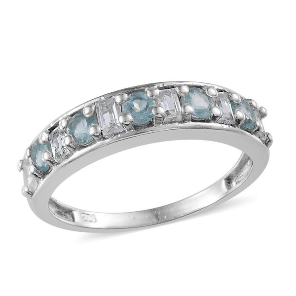 AA Paraibe Apatite (Rnd), White Topaz Half Eternity Ring in Platinum Overlay Sterling Silver 1.500 C