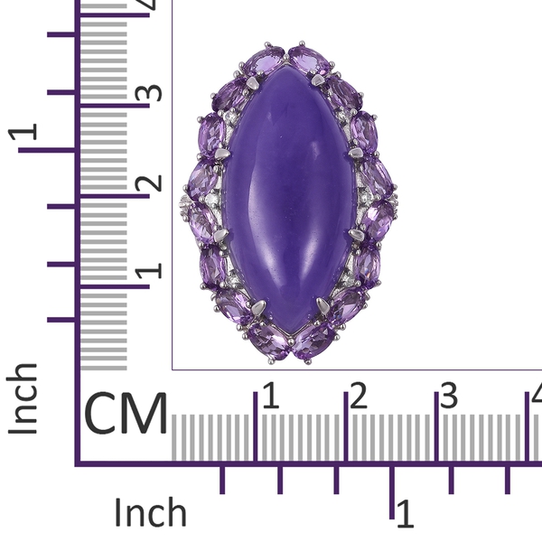 Purple Jade (Mrq 23.75 Ct), Rose De France Amethyst and Natural White Cambodian Zircon Ring in Platinum Overlay Sterling Silver 27.300 Ct. Silver wt 7.49 Gms.