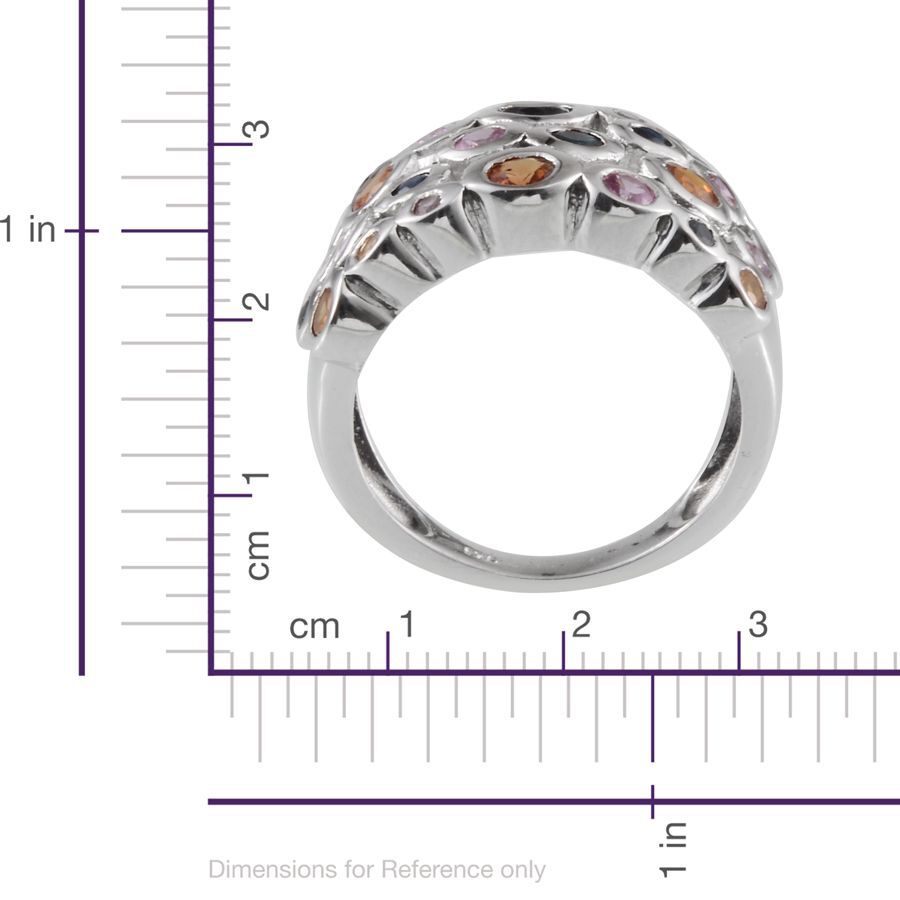 Orange Sapphire (Rnd), Kanchanaburi Blue Sapphire and Pink Sapphire Ring in Platinum Overlay Sterling Silver 2.750 Ct.