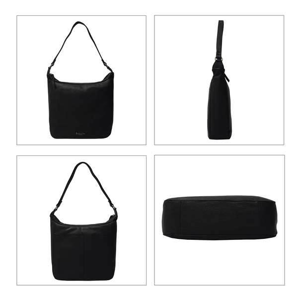 ASSOTS LONDON Bianca Genuine Pebble Grain Leather Slouchy Hobo Bag (Size 23x31x18cm) - Black