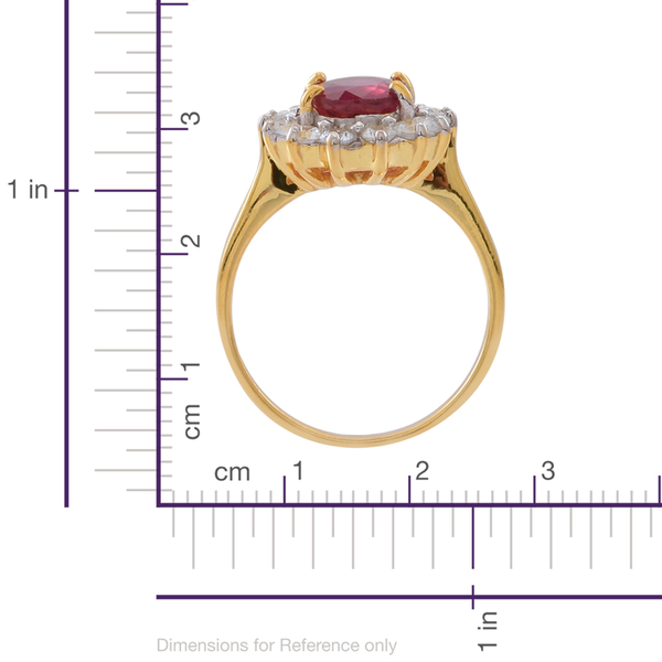African Ruby (Ovl 3.75 Ct), Natural Cambodian White Zircon Ring in 14K Gold Overlay Sterling Silver 5.000 Ct.