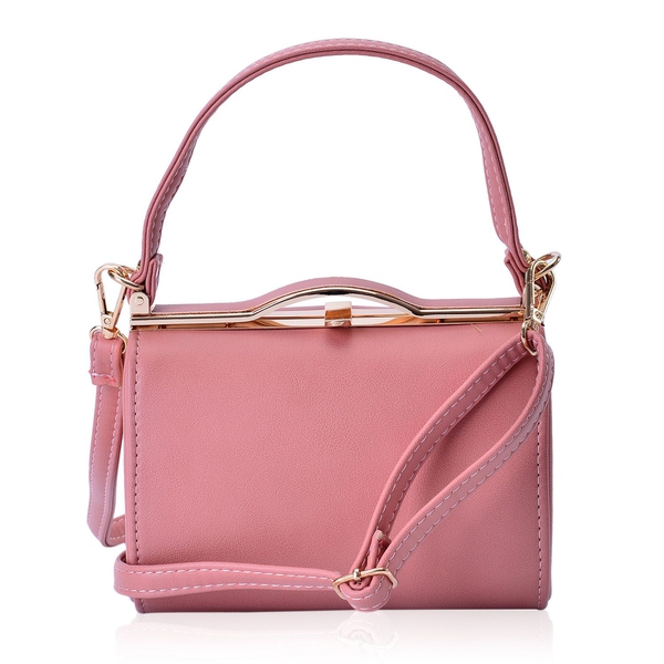 Dusky Pink Colour Clutch Bag With Adjustable and Removable Shoulder Strap (Size 18x12.5x10 Cm)