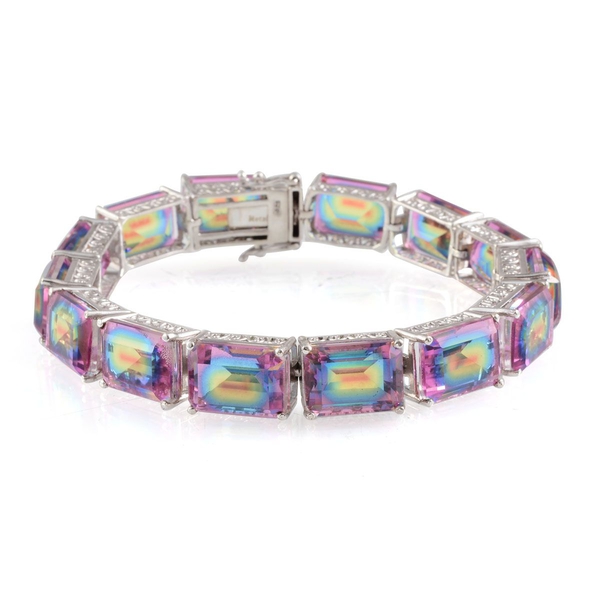 Rainbow Genesis Quartz (Oct) Bracelet in Platinum Overlay Sterling Silver (Size 8) 100.000 Ct.
