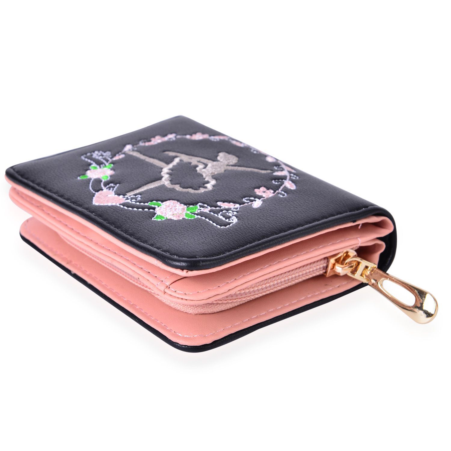 Dancing Ballerina Embroidered Black Colour Ladies Wallet with Multiple Card Slots (Size 13X9X3 Cm)