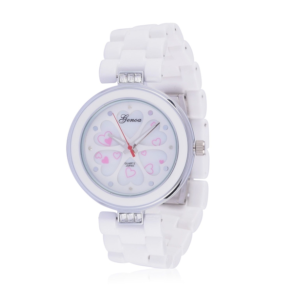 Diamond studded GENOA White Ceramic Japenese Movement White MOP Floral Dial Water Resistant Watch in