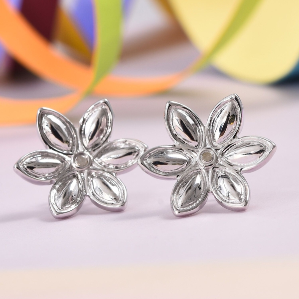 Diamond (Rnd) Flower Stud Earrings (with Push Back) in Platinum Overlay Sterling Silver 0.030 Ct.