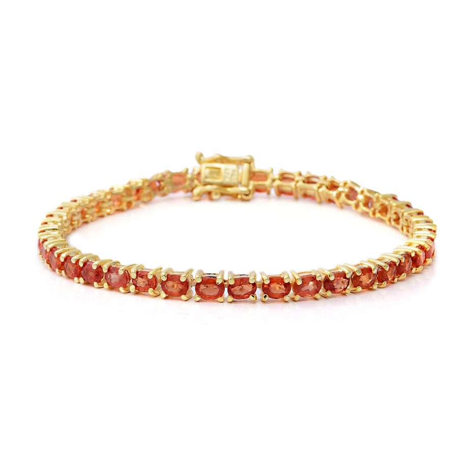 9.66 Ct Orange Sapphire Tennis Bracelet in Gold Plated Silver 8.40 Grams 7.5 Inch 3508590 TJC