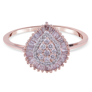9K Rose Gold  White Diamond, Pink Diamond Ring in Rhodium Overlay 0.50 ct,  Gold Wt. 2.6 Gms (Size W