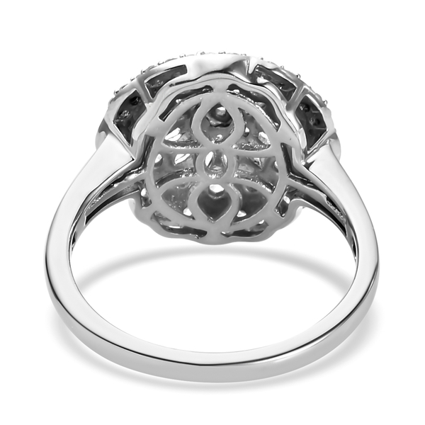 Lustro Stella Platinum Overlay Sterling Silver Cluster Ring Made with Finest CZ