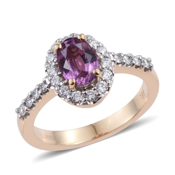 ILIANA 18K Yellow Gold Pink Sapphire, Diamond SI G-H Ring 1.750 Ct.