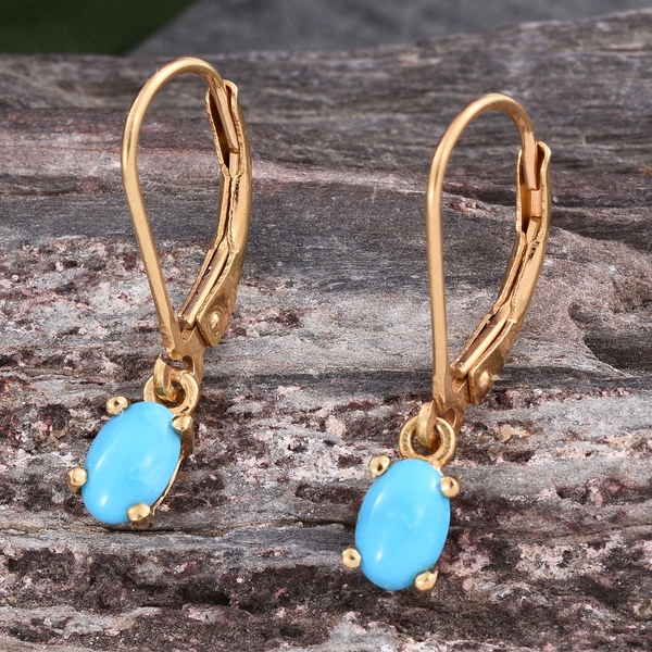 Arizona Sleeping Beauty Turquoise (Ovl) Earrings in 14K Gold Overlay Sterling Silver 0.750 Ct.