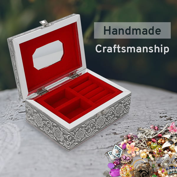 Portable Floral and Leaf Pattern Jewellery Box with Tray and Red Velvet Lining (Size 18x12x7Cm)