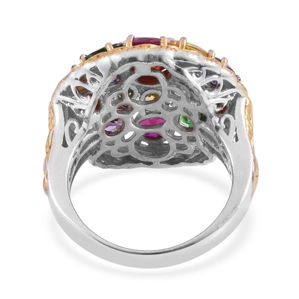 AAA Simulated Fire Opal (Rnd), Simulated Amethyst, Simulated Citrine, Simulated Tanzanite, Simulated Ruby and Simulated Emerald Ring in ION Plated Platinum Bond