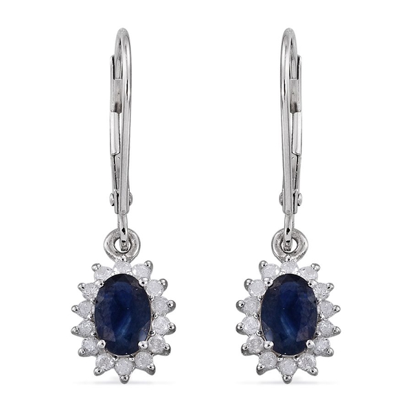 9K W Gold Kanchanaburi Blue Sapphire (Ovl), Diamond Lever Back Earrings 1.500 Ct.
