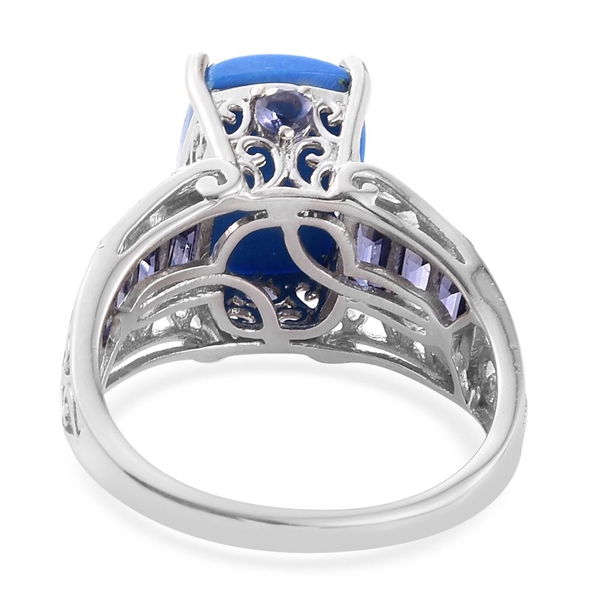 Ceruleite (Cush 5.25 Ct), Iolite Ring in Platinum Overlay Sterling Silver 6.925 Ct.