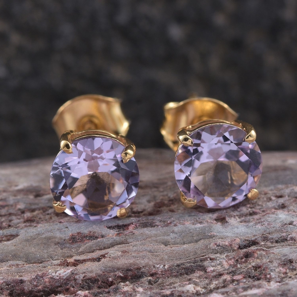Rose De France Amethyst (Rnd) Stud Earrings (with Push Back) in 14K Gold Overlay Sterling Silver 2.000 Ct.