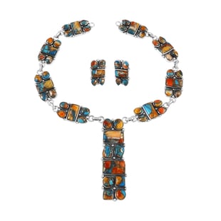 Santa Fe Collection - 2 Piece Set Artisan Crafted Spiny Turquoise Necklace (Size 18 With 2 Inch Exte