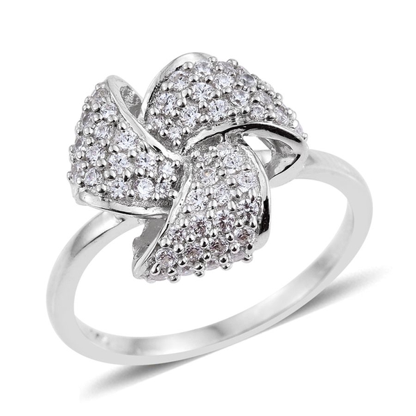 Lustro Stella - Platinum Overlay Sterling Silver (Rnd) Knot Ring Made with Finest CZ