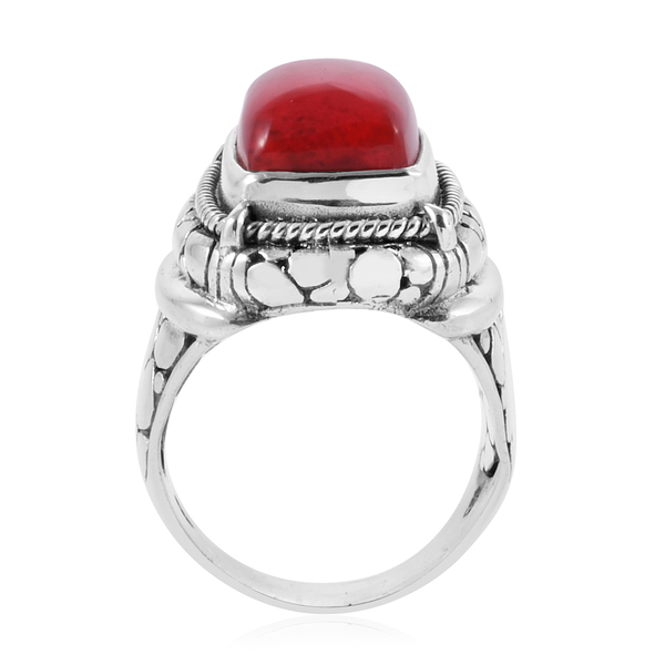 Royal Bali Collection Sponge Coral (Sqr) Crocodile Skin Texture Ring in Sterling Silver, Silver wt 9.50 Gms.