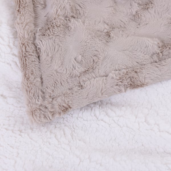 Serenity Night Electric Over Faux Fur Fleece Sherpa Blanket with Detachable Connector and Washable Fabric (Size 150x130cm) - Beige