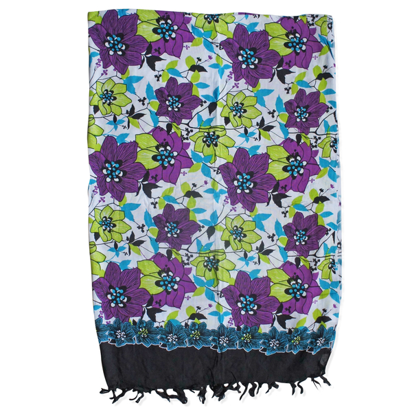 100% Rayon White, Green and Multi Colour Flower Pattern White Colour Scarf (Size 160x110 Cm)
