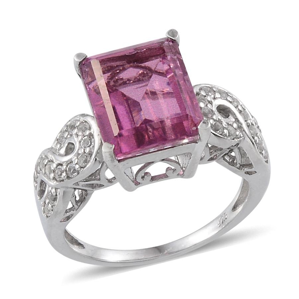 Radiant Orchid Quartz (Oct 4.75 Ct), White Topaz Ring in Platinum Overlay Sterling Silver 5.000 Ct.