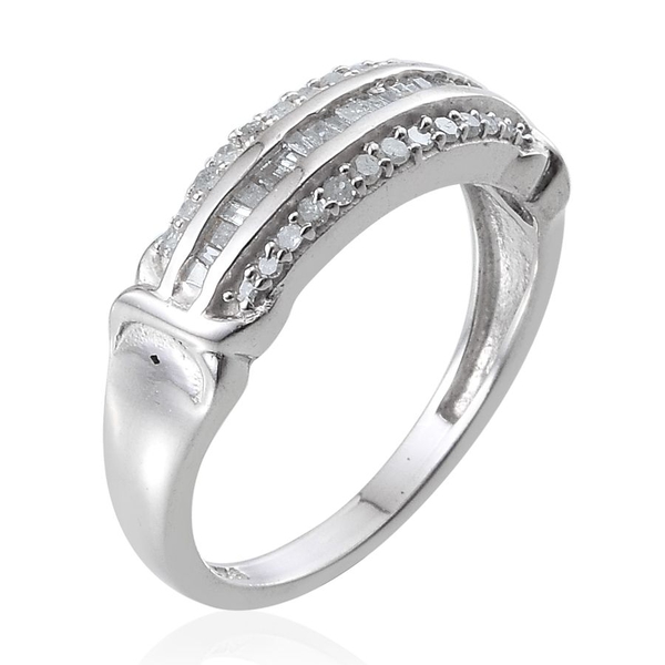 Diamond (Bgt) Ring in Platinum Overlay Sterling Silver 0.180 Ct.