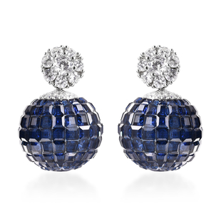 Lustro Stella - Simulated Blue Sapphire and Simulated Diamond Disco Ball Earrings (with Push Back) i