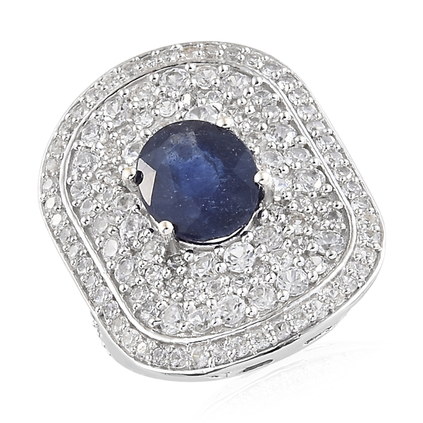 8.50 Ct Masoala Sapphire and Zircon Halo Ring in Platinum Plated Sterling Silver 7.47 Grams