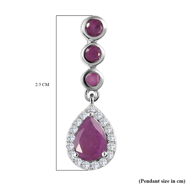 Natural Moroccan Ruby and Natural Cambodian Zircon Pendant in Platinum Overlay Sterling Silver 1.31 Ct.