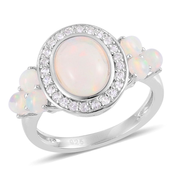 Ethiopian Welo Opal (Ovl 1.25 Ct), White Topaz Ring in Platinum Overlay Sterling Silver 2.000 Ct.