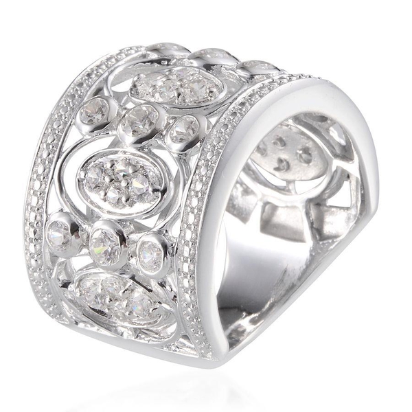 Lustro Stella - Platinum Overlay Sterling Silver (Rnd) Ring Made with Finest CZ 1.820 Ct.