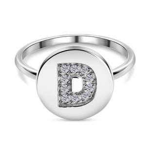 White Diamond Initial-D Ring in Platinum Overlay Sterling Silver