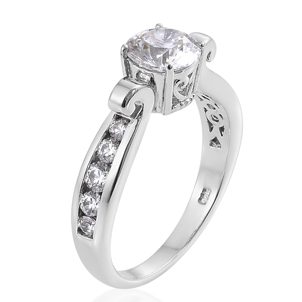 J Francis - Platinum Overlay Sterling Silver (Rnd) Ring Made with Finest CZ