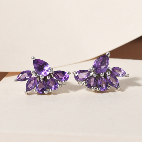 Amethyst Earrings (With Push Back) in Platinum Overlay Sterling Silver.