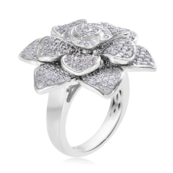 Designer Inspired- Diamond Floral Ring in Platinum Overlay Sterling Silver 1.50 Ct, Silver wt 11.56 Gms