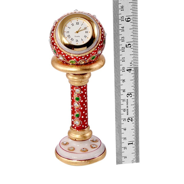 Home Decor - A Clock Mounted on a Detachable Marble Globe Artistically Enamel Sitted on a Marble Pillar Stand