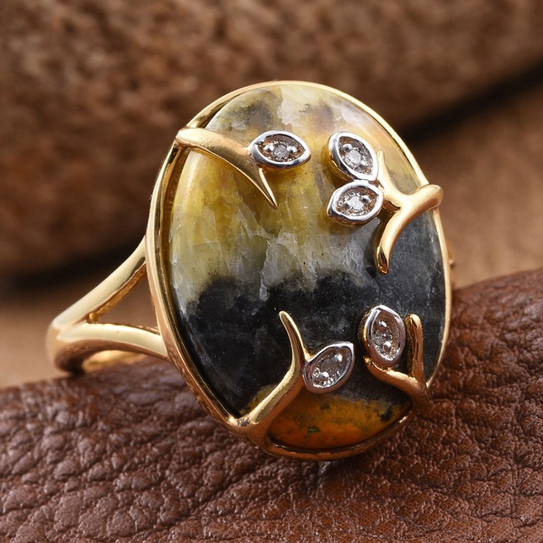 Bumble Bee Jasper (Ovl), Diamond Ring in 14K Gold Overlay Sterling Silver 12.520 Ct.