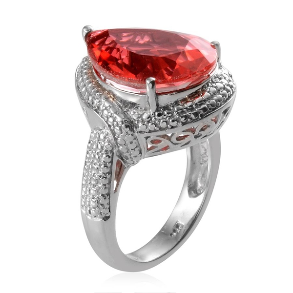 Padparadscha Colour Quartz (Pear 9.75 Ct), Diamond Ring in Platinum Overlay Sterling Silver 9.770 Ct.