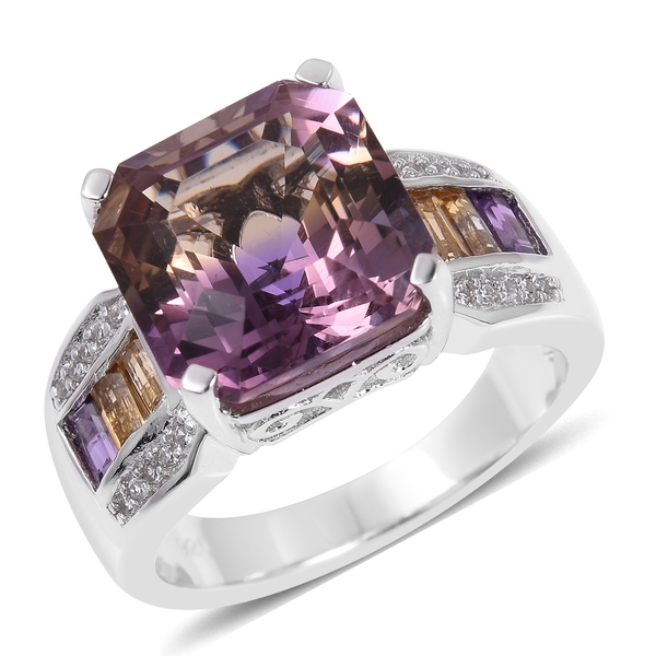 Limited Edition- Anahi Ametrine ( Very Rare Asscher Cut-10.00 Ct), Amethyst, Citrine and Natural Whi