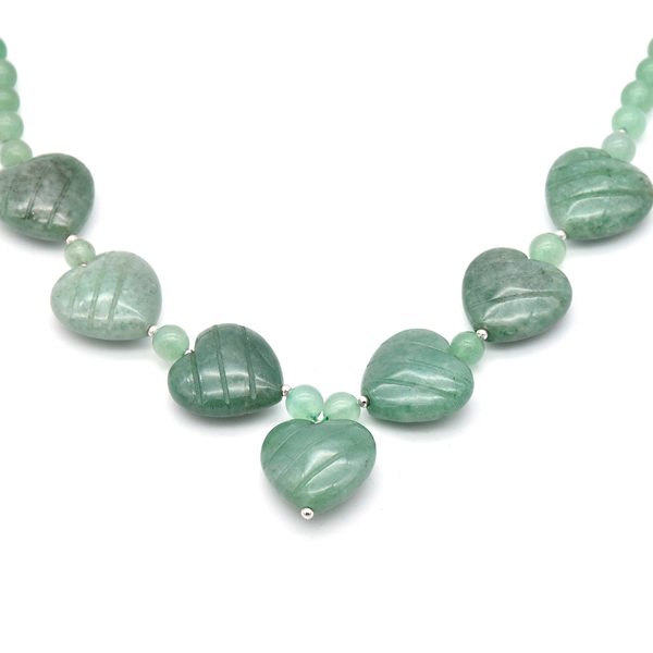 Green Aventurine Necklace (Size 18 with 2 inch Extender) in Sterling Silver 508.00 Ct.