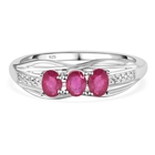 African Ruby (FF) 3 Stone Ring (Size O) in Sterling Silver